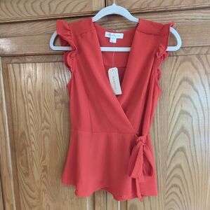NWT Monteau Los Angeles Size Medium Red Cross-Tie blouse